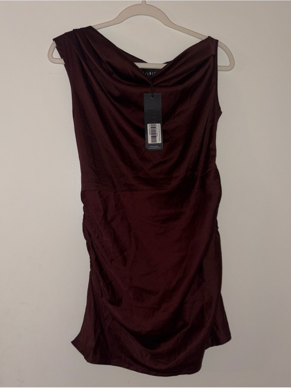 Lioness One-Shoulder Satin Dress in Deep Burgundy